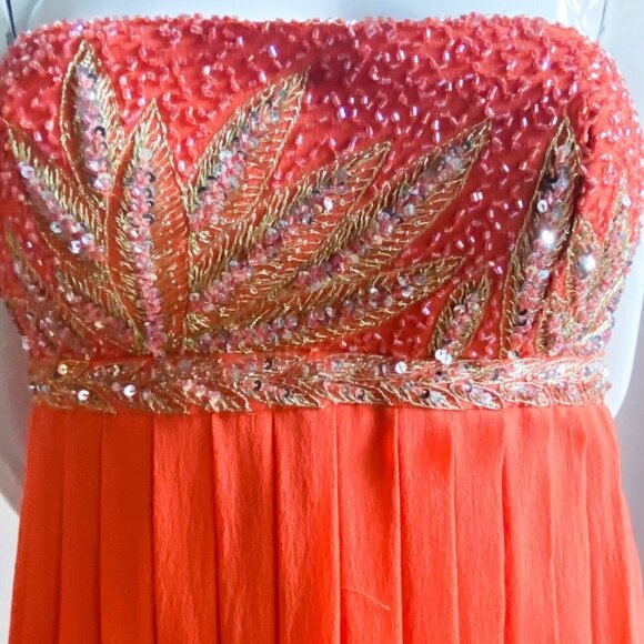 NWT Aidan Mattox Orange Beaded Empire Waist Grecian Silk Chiffon Gown 2 - Picture 4 of 10